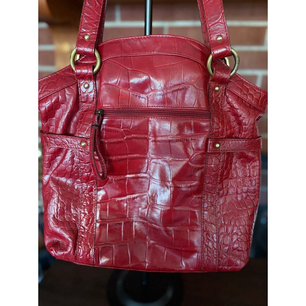 Michael Rome "Croco Embossed" Red Leather Handbag - Picture 3 of 5